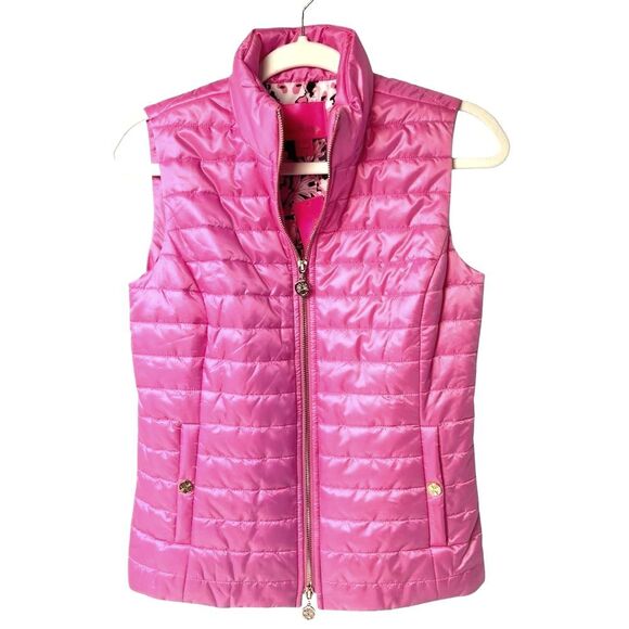 Lilly Pulitzer Elyn Puffer Vest 60th Anniversary Print Pink Size XS NWT - Picture 2 of 14